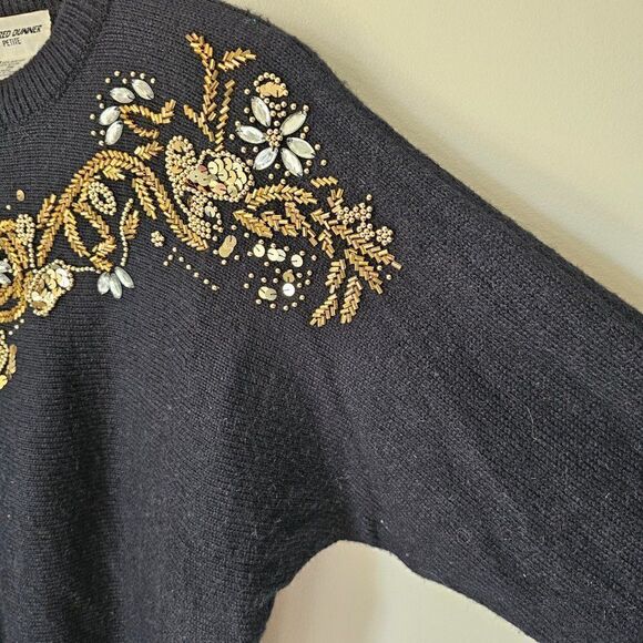 EUC VINTAGE STYLE ALFRED DUNNER JEWELED CHEST BLACK PULLOVER SWEATER SIZE M (P) - Picture 5 of 9